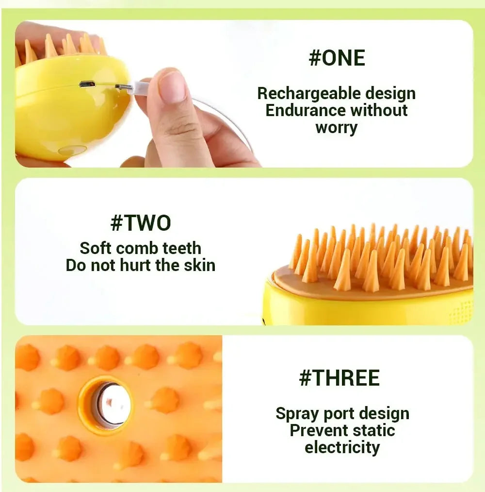 Grooming & Cleaning 3-in-1 Steam Brush for Pets