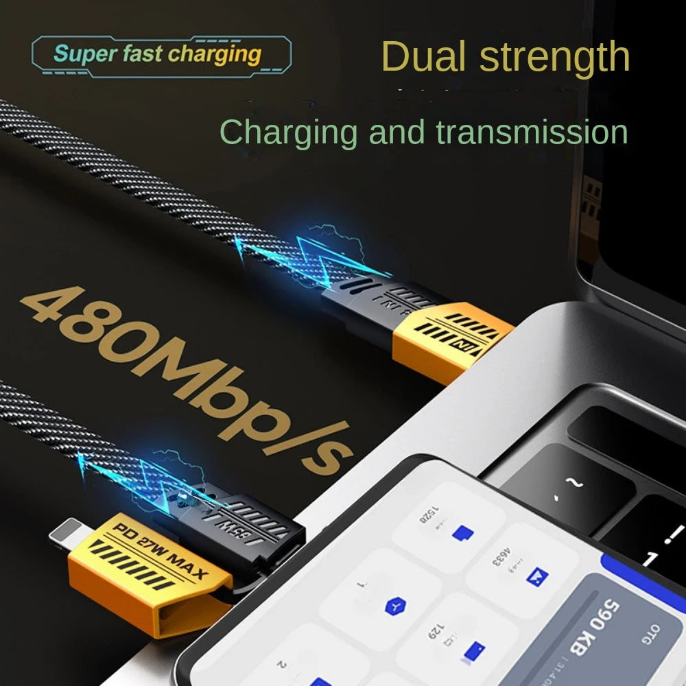 4-in-1 6A USB-C Cable – Braided, Dual Type-C, Yellow/Black