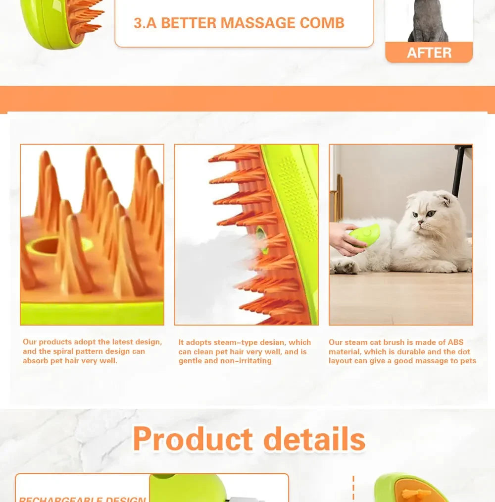 Grooming & Cleaning 3-in-1 Steam Brush for Pets