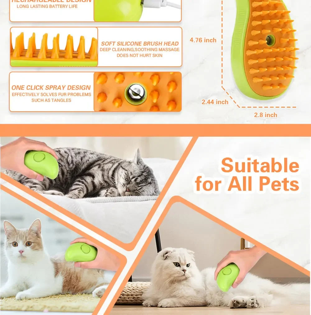 Grooming & Cleaning 3-in-1 Steam Brush for Pets