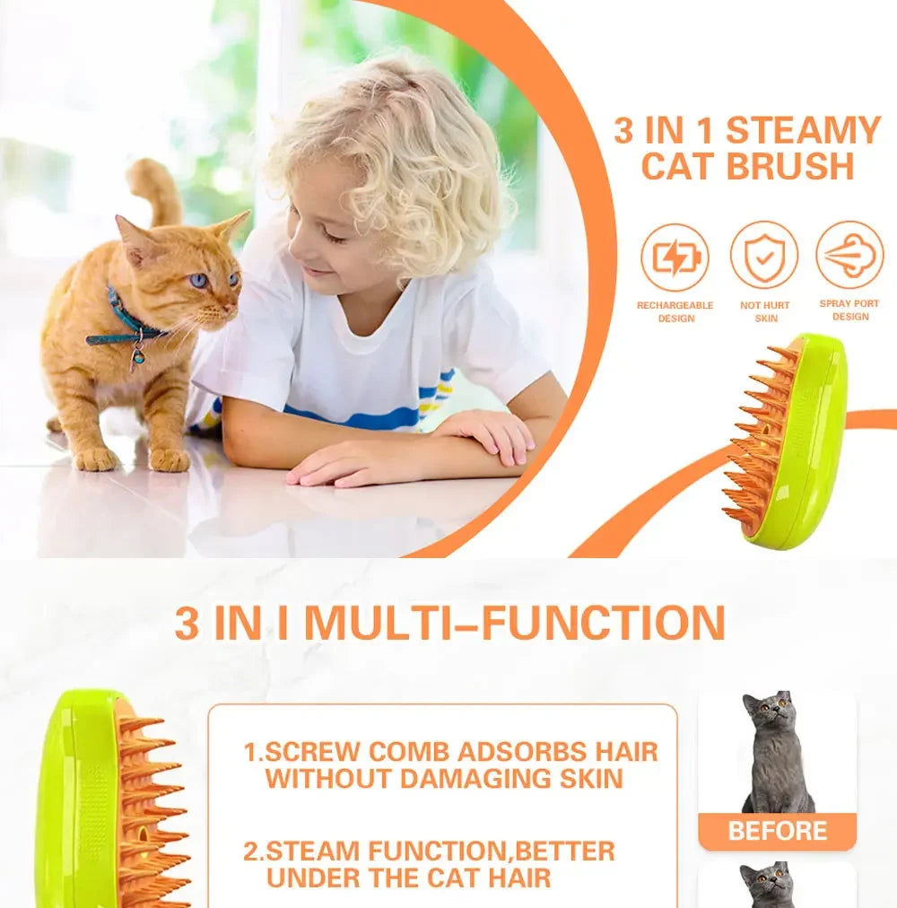 Grooming & Cleaning 3-in-1 Steam Brush for Pets